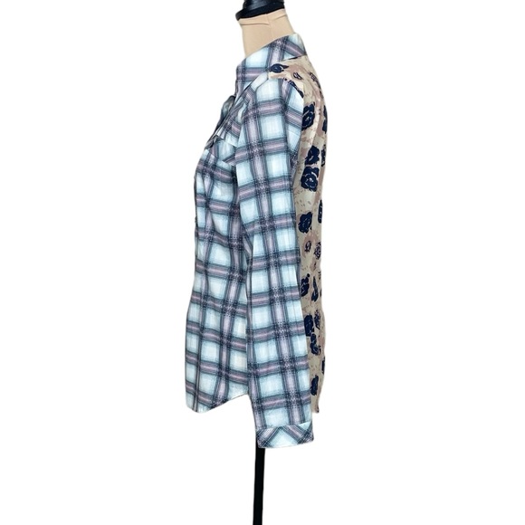 EUC CAbi Mixed Plaid and Floral Button Down Long Sleeve Top - Picture 3 of 9